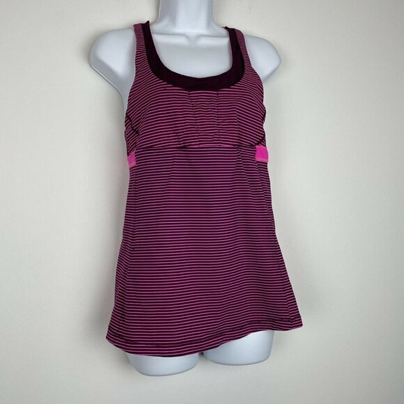 Lululemon Pink Burgandy Striped Racer Back Tank - Picture 1 of 4